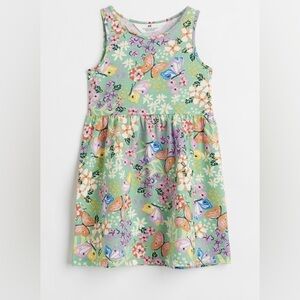 H&M Girls Floral‎ Butterfly Print Dress Size 8-10Y Green Spring Summer Cotton